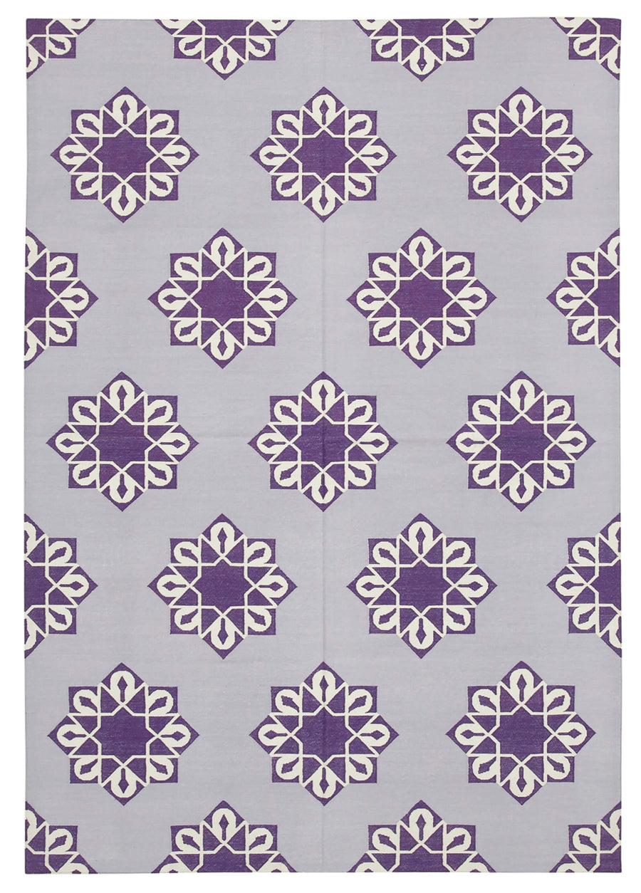 Navamo Lacivert Beyaz Geometrik Desenli Pamuk Duri Kilim 187x270 cm