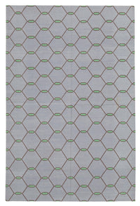 Nevok Geometrik Desenli Açık Gri ve Yeşil Modern Kilim 162x243 cm