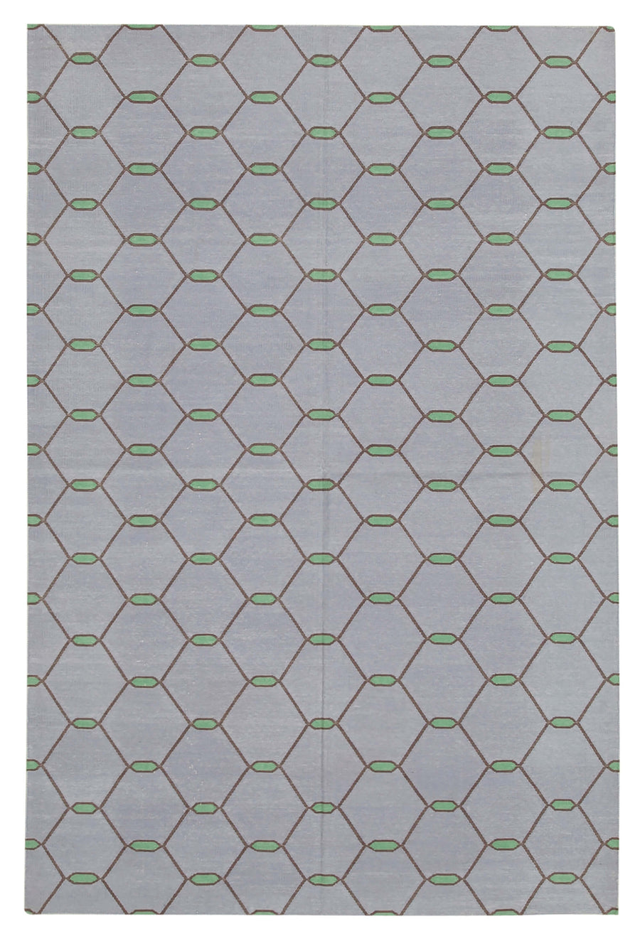 Nevok Geometrik Desenli Açık Gri ve Yeşil Modern Kilim 162x243 cm