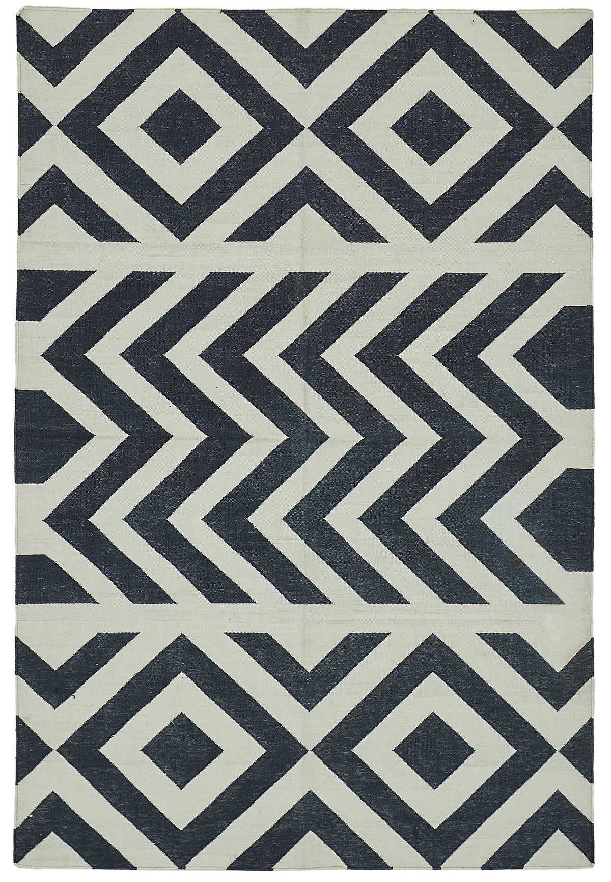 Nevok Geometrik Desenli Lacivert ve Kırmızı Dokuma Kilim 109x163 cm
