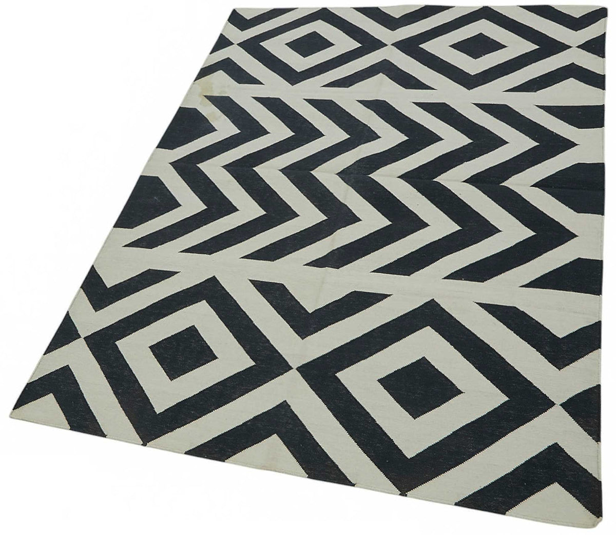 Nevok Geometrik Desenli Lacivert ve Kırmızı Dokuma Kilim 109x163 cm – doku yakın çekim