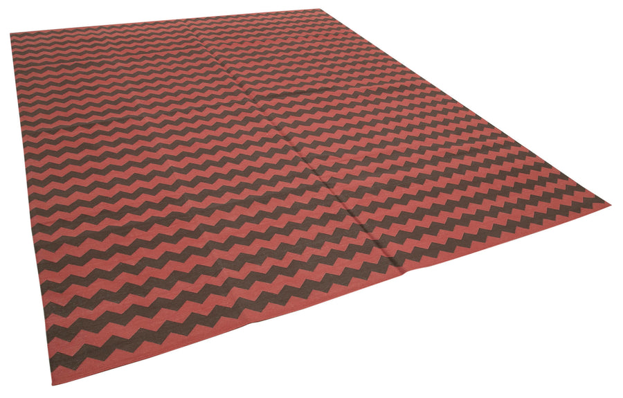Navamo Red Geometric Pattern Cotton Duri Kilim 245x298 cm – overall view