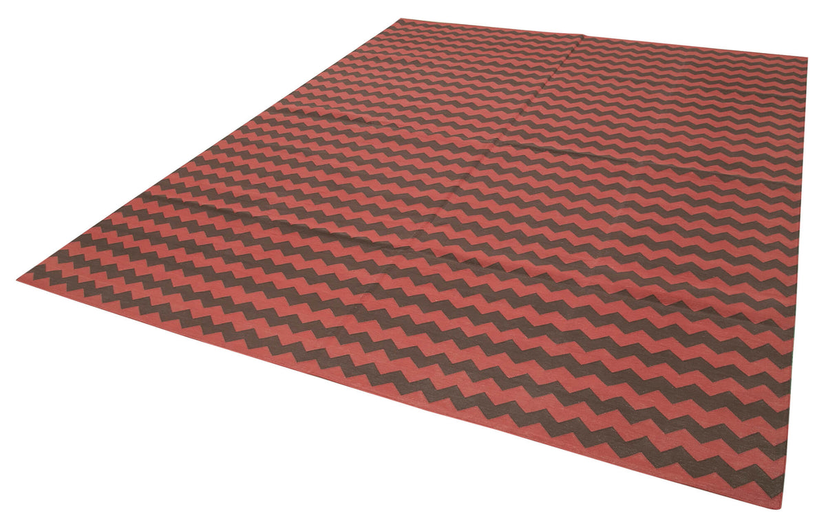 Navamo Kırmızı Geometrik Desenli Pamuk Duri Kilim 245x298 cm – doku yakın çekim