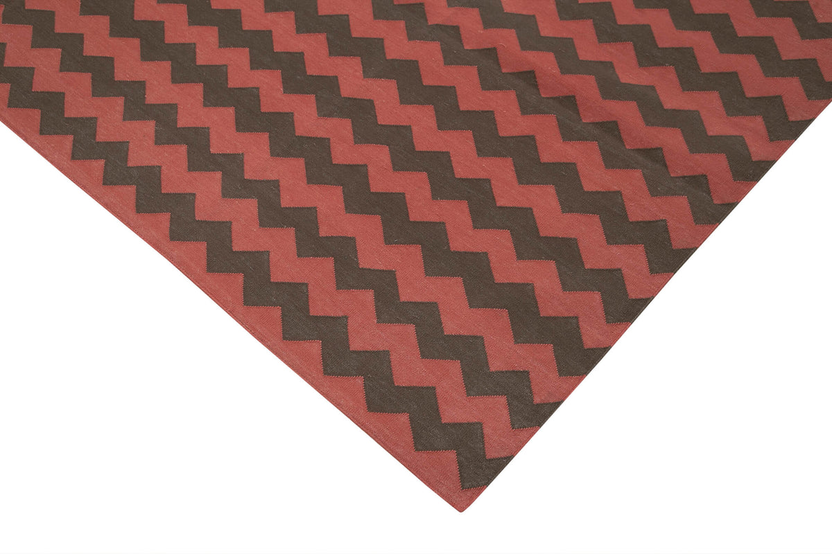 Navamo Kırmızı Geometrik Desenli Pamuk Duri Kilim 245x298 cm – detay görünümü