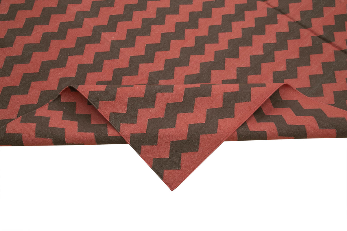 Navamo Kırmızı Geometrik Desenli Pamuk Duri Kilim 245x298 cm – kenar detayı