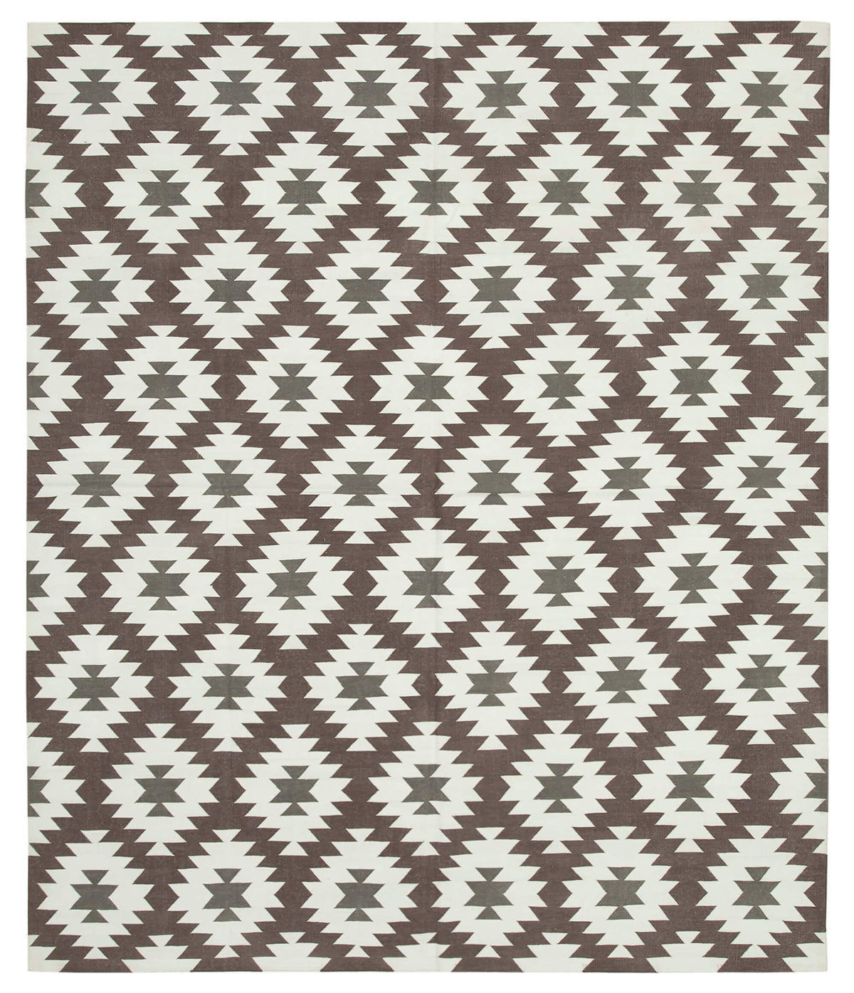 Navamo Duri Kilim Kahverengi Beyaz Baklava Desenli 253x303 cm 32621