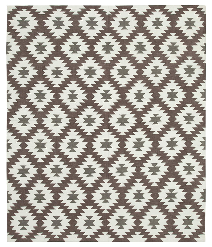 Navamo Duri Kilim Kahverengi Beyaz Baklava Desenli 253x303 cm 32621