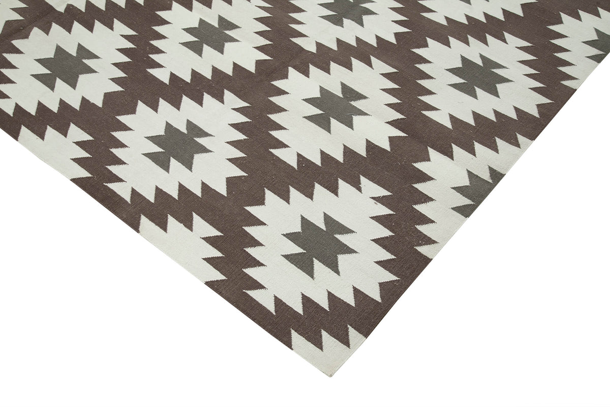 Navamo Duri Kilim Kahverengi Beyaz Baklava Desenli 253x303 cm 32621 – detay görünümü