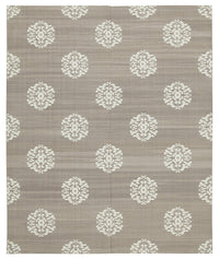 Navamo Gri Beyaz Geometrik El Dokuma Duri Kilim 244x297 cm