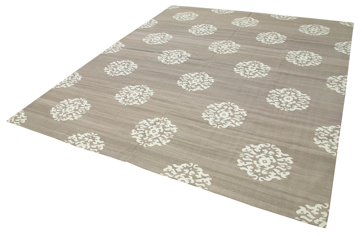 Navamo Gri Beyaz Geometrik El Dokuma Duri Kilim 244x297 cm – doku yakın çekim