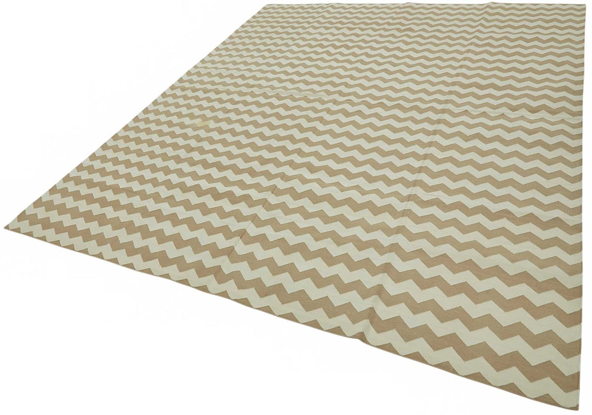 Navamo Krem Bej Halı Modern Geometrik Desenli Duri Kilim 237x297 cm – doku yakın çekim