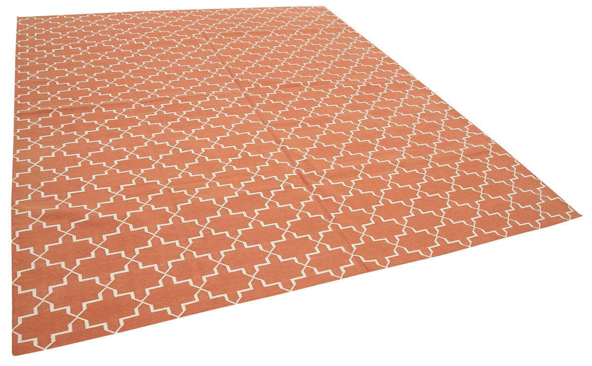 Navamo Geometrik Desenli Terrakotta Dokuma Modern Kilim 253x300 cm – genel görünüm