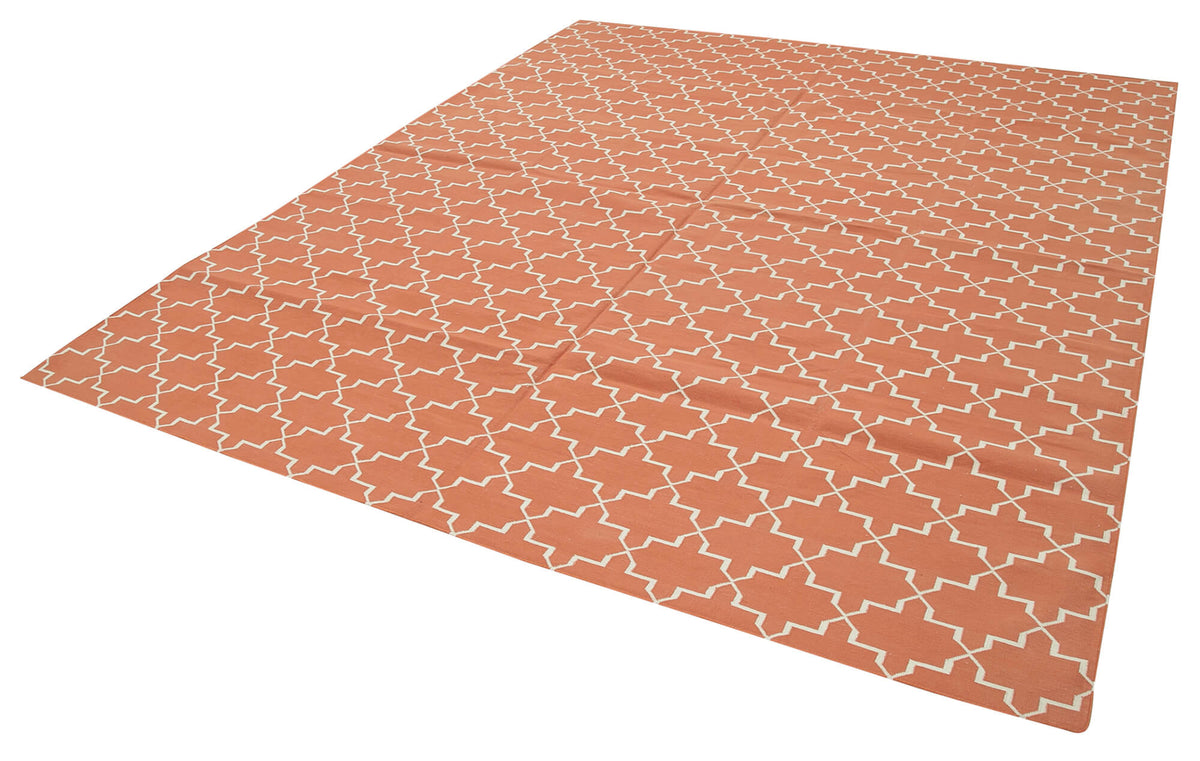 Navamo Geometrik Desenli Terrakotta Dokuma Modern Kilim 253x300 cm – doku yakın çekim