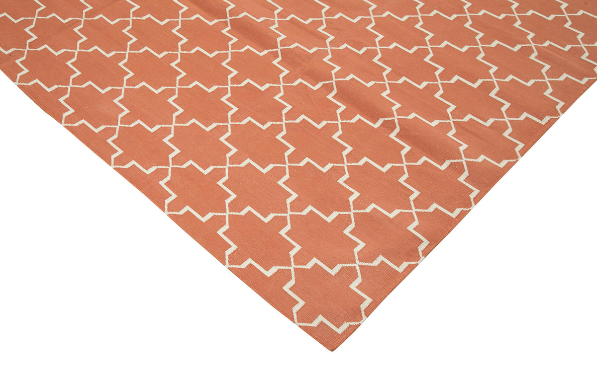 Navamo Geometrik Desenli Terrakotta Dokuma Modern Kilim 253x300 cm – detay görünümü