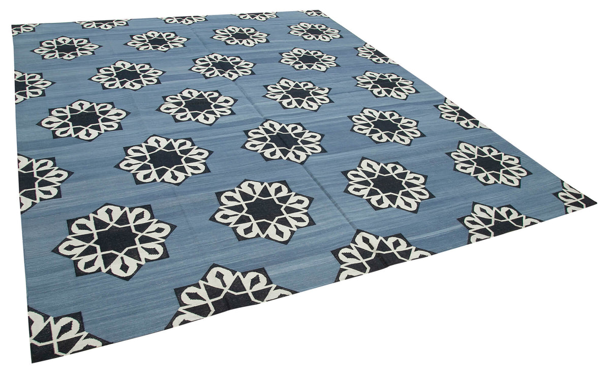 Navamo Duri Kilim Mavi Geometrik Desenli Dokuma Modern Kilim 247x297 cm – genel görünüm
