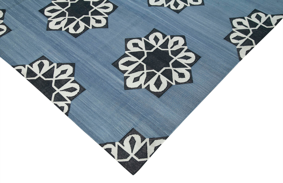 Navamo Duri Kilim Mavi Geometrik Desenli Dokuma Modern Kilim 247x297 cm – detay görünümü