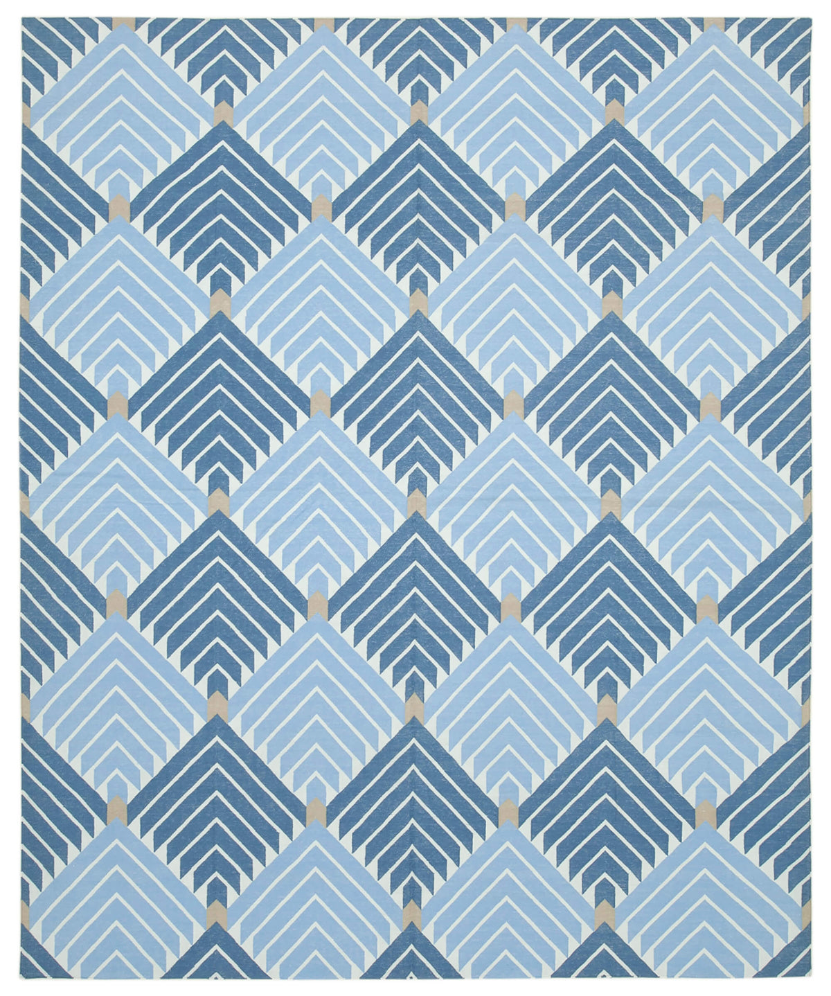 Navamo Mavi Beyaz Geometrik Desenli Duri Kilim 246x300 cm