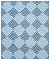 Navamo Mavi Beyaz Geometrik Desenli Duri Kilim 246x300 cm