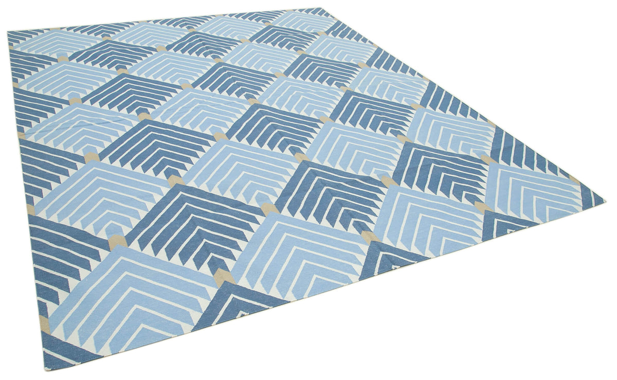 Navamo Mavi Beyaz Geometrik Desenli Duri Kilim 246x300 cm – genel görünüm