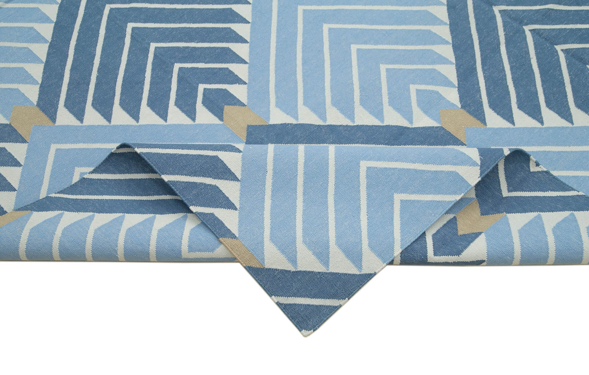 Navamo Mavi Beyaz Geometrik Desenli Duri Kilim 246x300 cm – kenar detayı