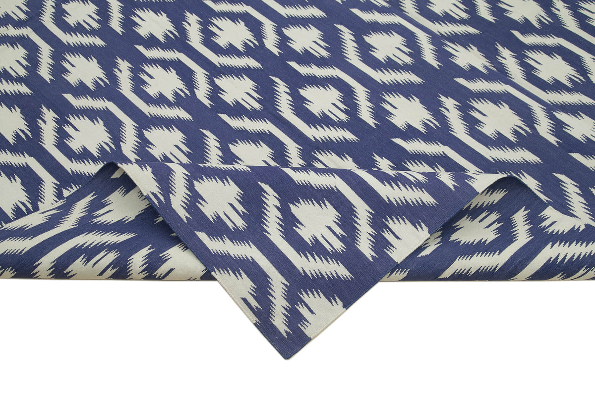 Navamo Duri Kilim Lacivert Geometrik Desenli El Dokuma 245x300 cm – kenar detayı