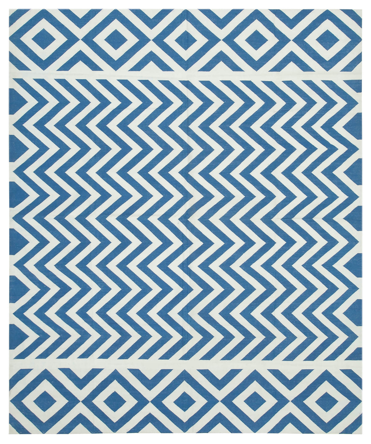 Navamo Mavi Beyaz Geometrik Desenli Pamuk El Dokuma Duri Kilim 250x300 cm