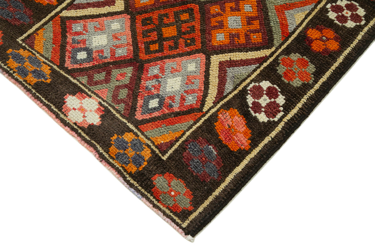 Zolvo Kahverengi Geometrik Desenli Yün Herki Yolluk Halı, 90x417 cm – detay görünümü