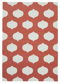 Navamo Beyaz Modern Halı: Kırmızı Geometrik Desenli Duri Kilim 190x272 cm