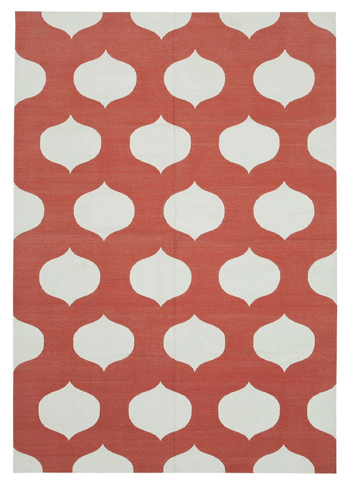 Navamo Beyaz Modern Halı: Kırmızı Geometrik Desenli Duri Kilim 190x272 cm