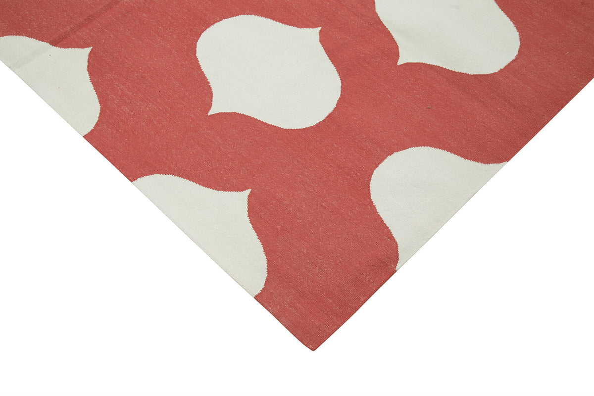 Navamo Beyaz Modern Halı: Kırmızı Geometrik Desenli Duri Kilim 190x272 cm – detay görünümü