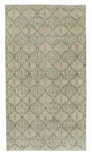 Bevra Bej Geometrik Desenli Vintage Damalı El Dokuma Halı 161x292 cm