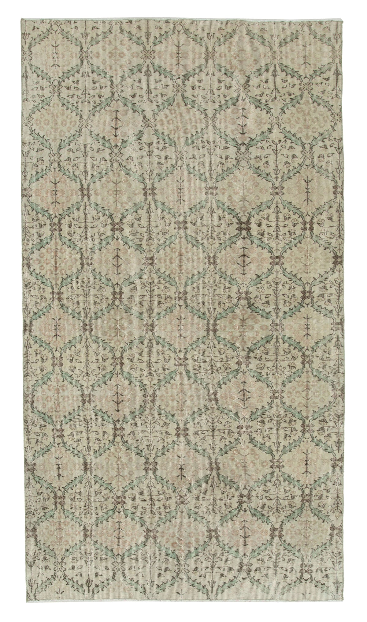 Bevra Bej Geometrik Desenli Vintage Damalı El Dokuma Halı 161x292 cm