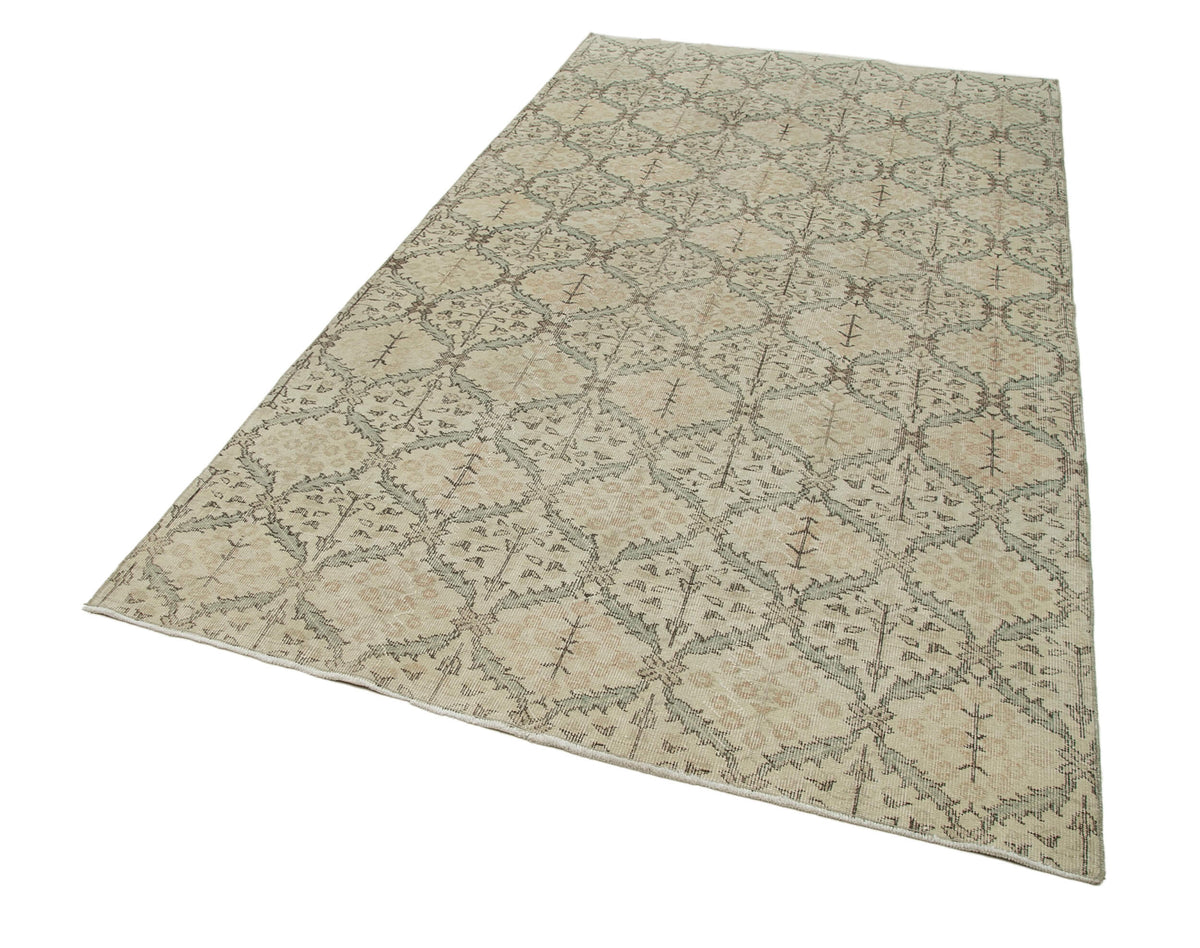 Bevra Bej Geometrik Desenli Vintage Damalı El Dokuma Halı 161x292 cm – doku yakın çekim