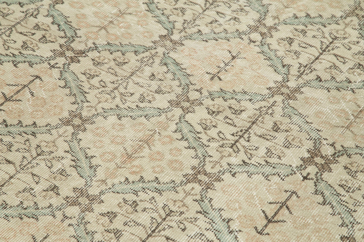 Bevra Bej Geometrik Desenli Vintage Damalı El Dokuma Halı 161x292 cm – mekânda kullanım