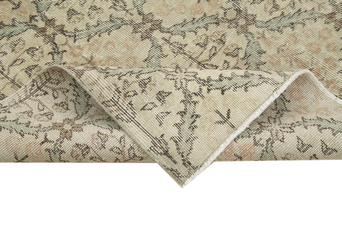 Bevra Bej Geometrik Desenli Vintage Damalı El Dokuma Halı 161x292 cm – kenar detayı