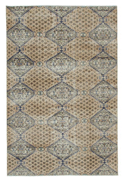 Bevra Bej Lacivert Geometrik Desenli Damalı El Dokuma Halı 160x245 cm
