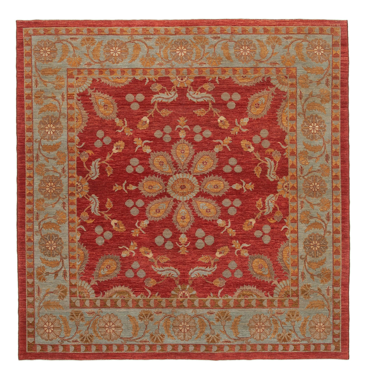 Vamave Kırmızı Gri Madalyon Desenli Uşak El Dokuma Halı 274x279 cm
