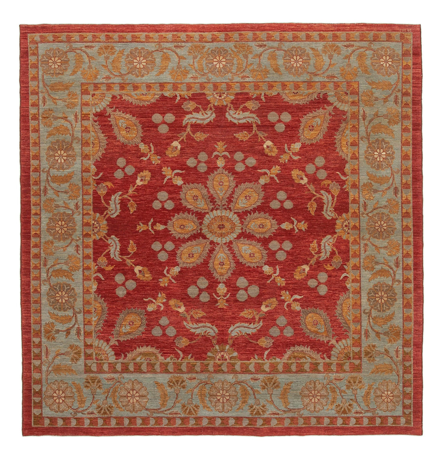 Vamave Kırmızı Gri Madalyon Desenli Uşak El Dokuma Halı 274x279 cm