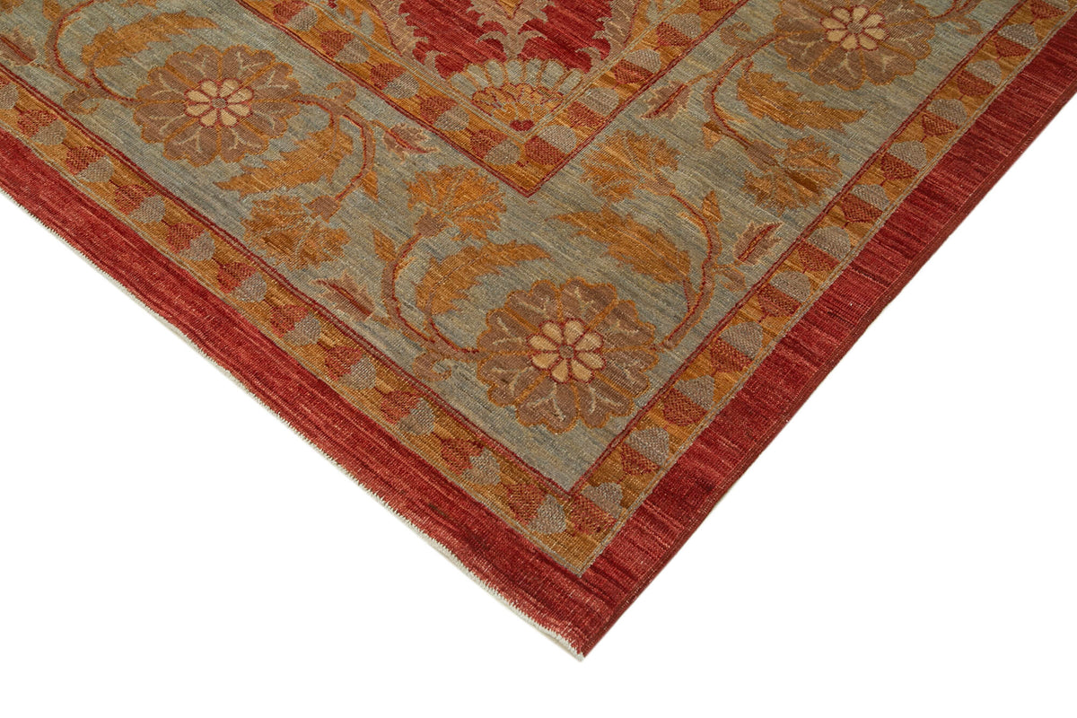 Vamave Kırmızı Gri Madalyon Desenli Uşak El Dokuma Halı 274x279 cm – detay görünümü