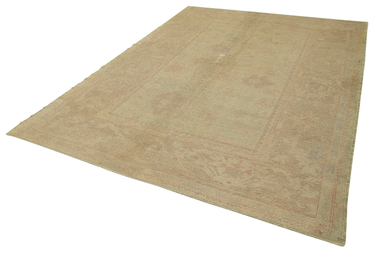 Vamave Bej Madalyon Desenli Yün Uşak Halısı 220x314 cm – doku yakın çekim