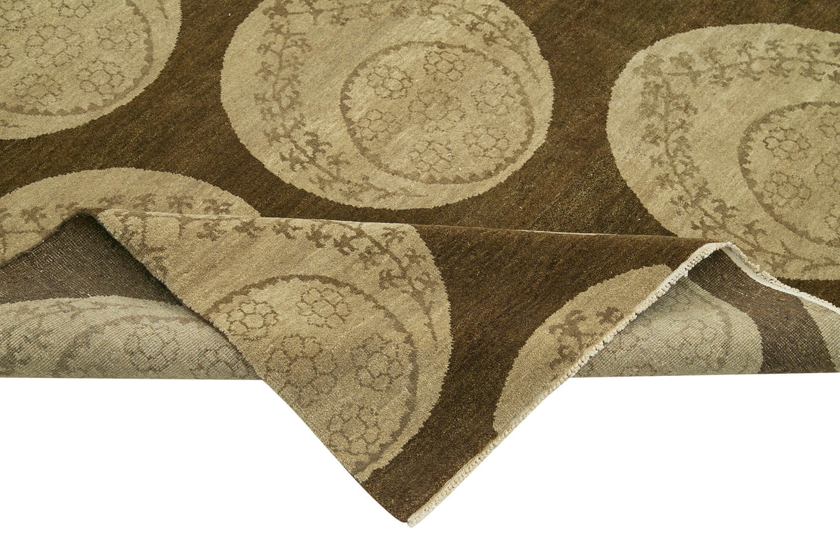 Vamave Modern Geometrik Desenli Düz Kahverengi Uşak Halısı 245x310 cm – kenar detayı