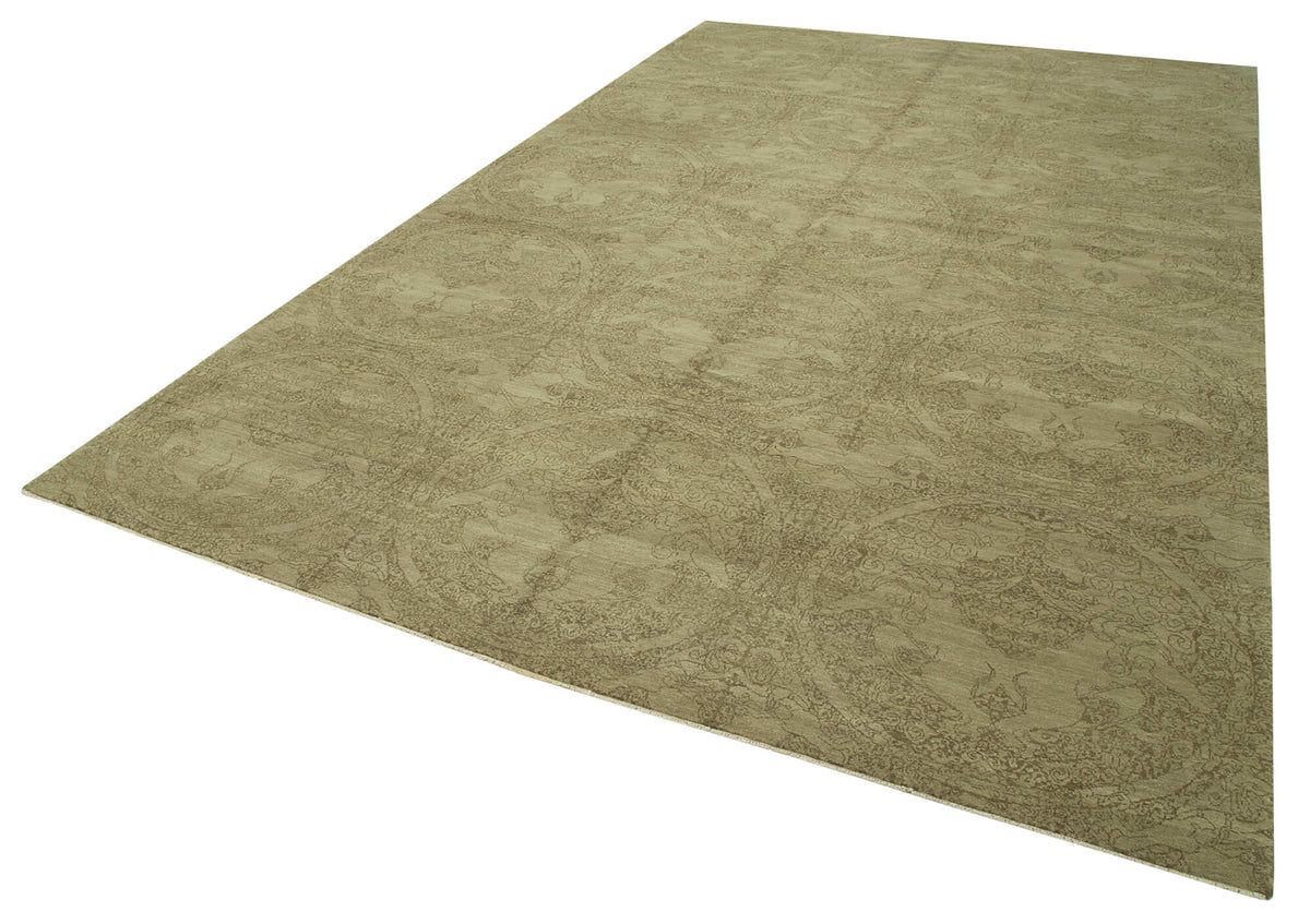 Vamave Uşak Bej Kahverengi Madalyonlu El Dokuma Halı 245x405 cm – doku yakın çekim