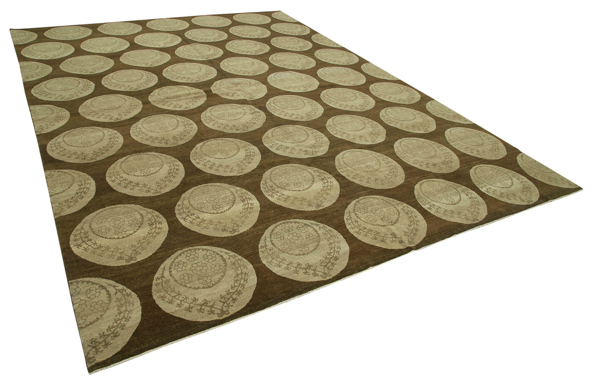 Vamave Dokuma Modern Kahverengi Geometrik Desenli Uşak Halısı 270x367 cm – genel görünüm