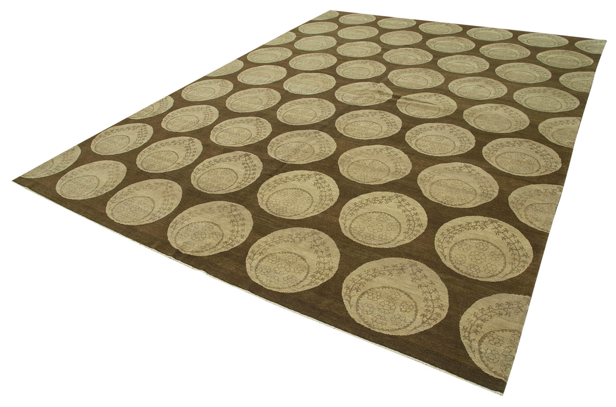 Vamave Dokuma Modern Kahverengi Geometrik Desenli Uşak Halısı 270x367 cm – doku yakın çekim