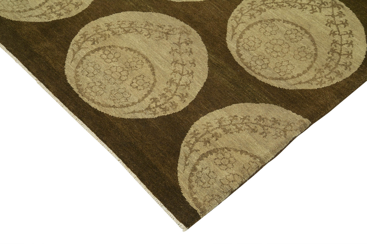 Vamave Dokuma Modern Kahverengi Geometrik Desenli Uşak Halısı 270x367 cm – detay görünümü