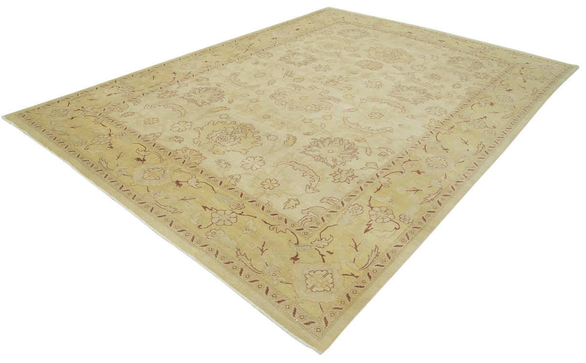 Vamave Bej Sarı Çiçek Desenli Pamuk Yün Uşak El Dokuma Halı 264x360 cm – doku yakın çekim