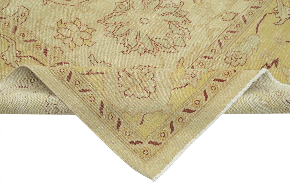 Vamave Bej Sarı Çiçek Desenli Pamuk Yün Uşak El Dokuma Halı 264x360 cm – kenar detayı