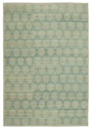 Vamave Geometrik Desenli Turkuaz Bej Uşak El Dokuma Halı 301x435 cm