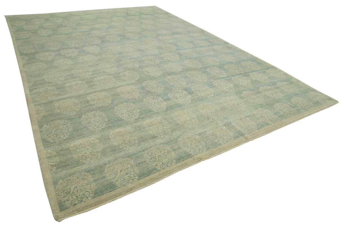 Vamave Geometrik Desenli Turkuaz Bej Uşak El Dokuma Halı 301x435 cm – genel görünüm