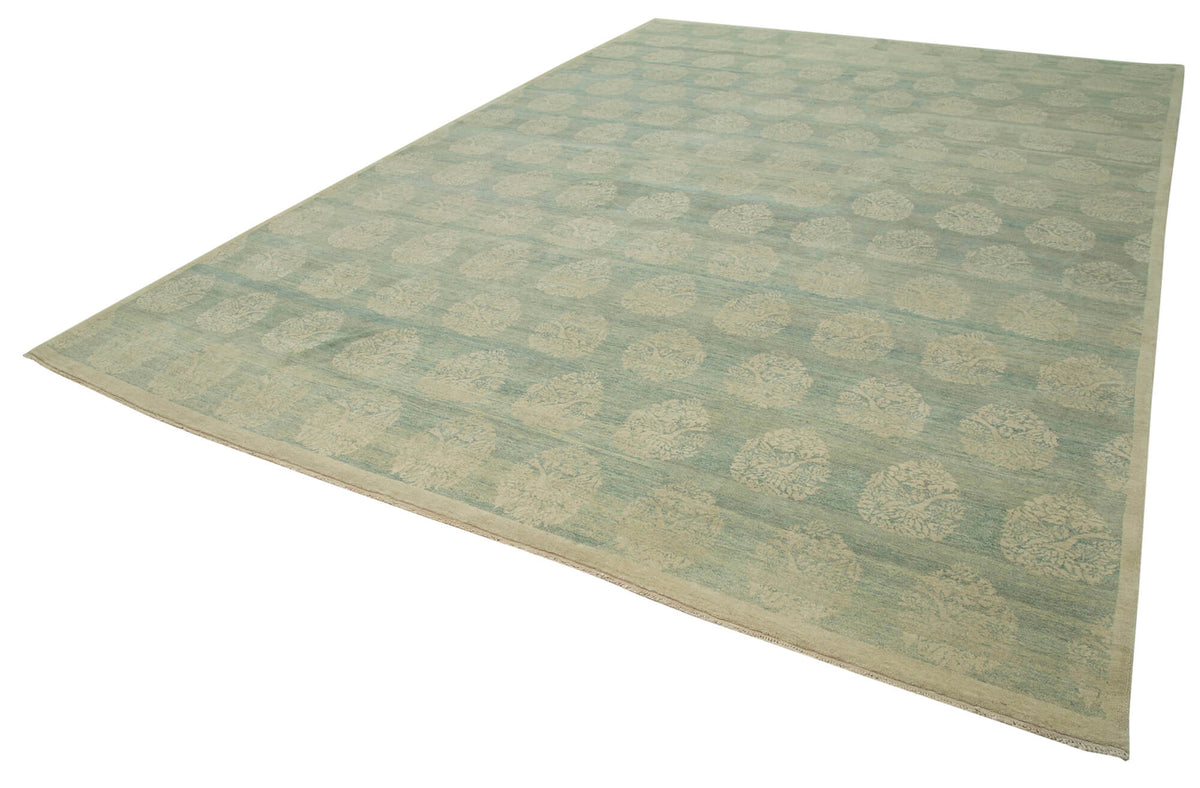 Vamave Geometrik Desenli Turkuaz Bej Uşak El Dokuma Halı 301x435 cm – doku yakın çekim